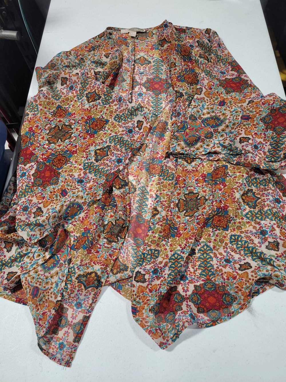 Forever 21 Multicolor Floral Paisley Kimono - Teal, Orange, Pink